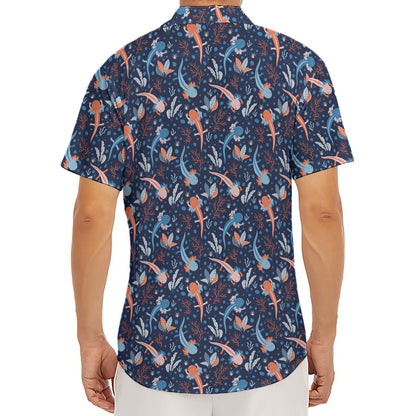 Blue Axolotl Pattern Print Men's Deep V-Neck Shirt
