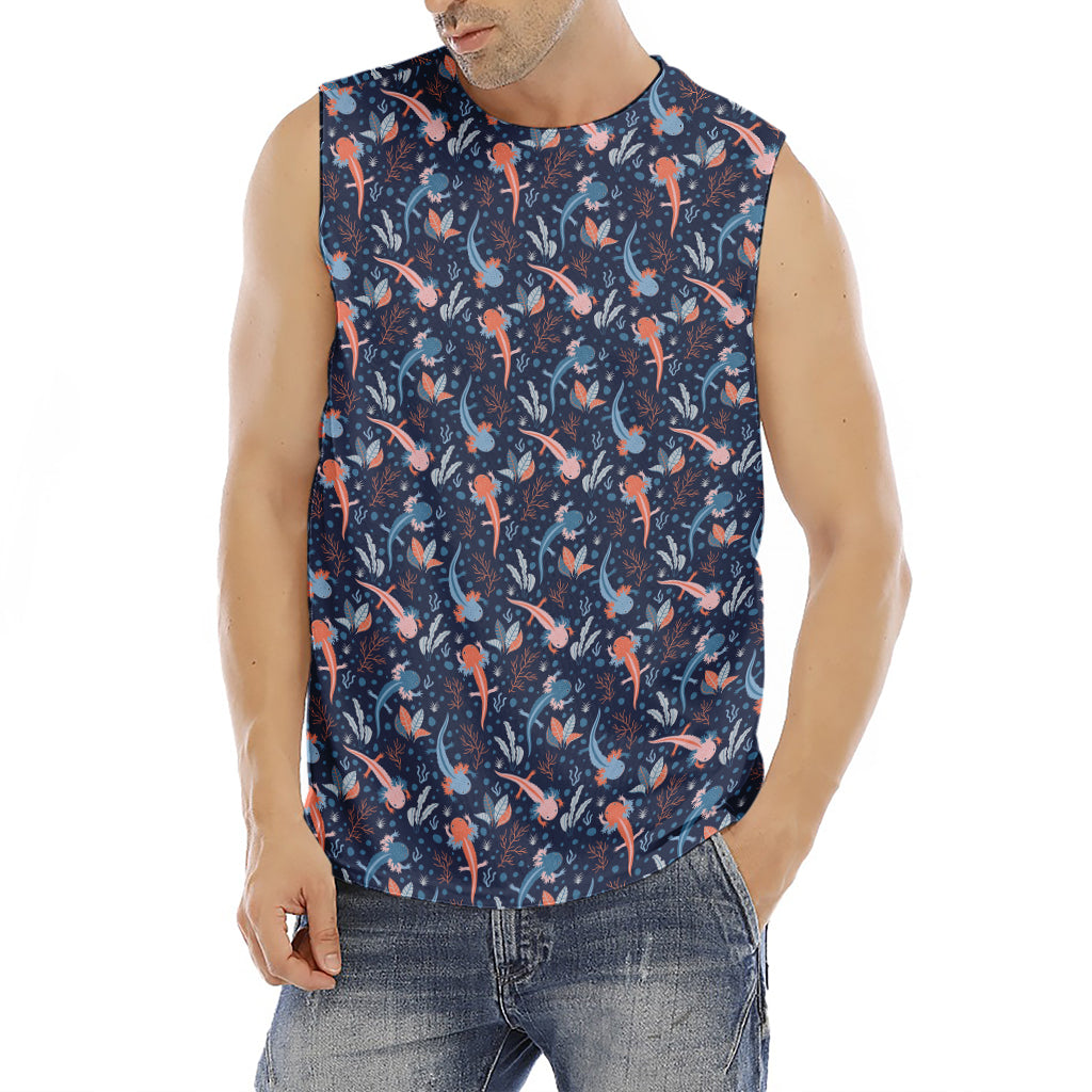 Blue Axolotl Pattern Print Men's Fitness Tank Top