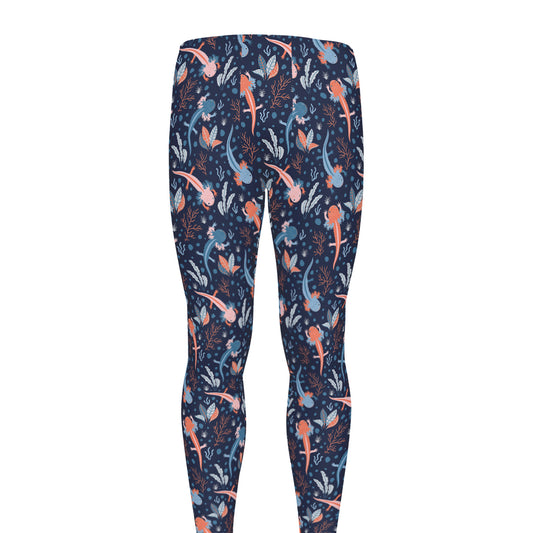 Blue Axolotl Pattern Print Men's leggings