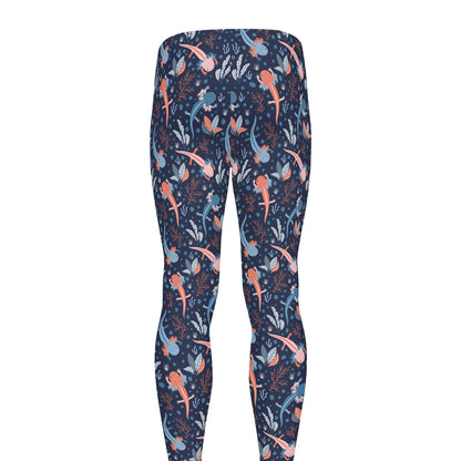 Blue Axolotl Pattern Print Men's leggings