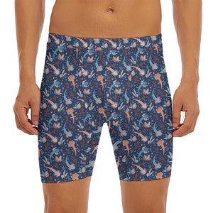 Blue Axolotl Pattern Print Men's Long Boxer Briefs