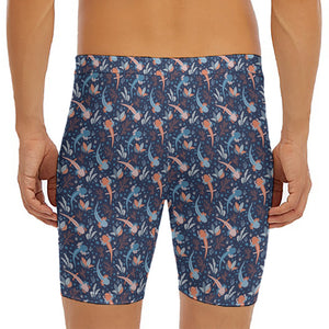 Blue Axolotl Pattern Print Men's Long Boxer Briefs