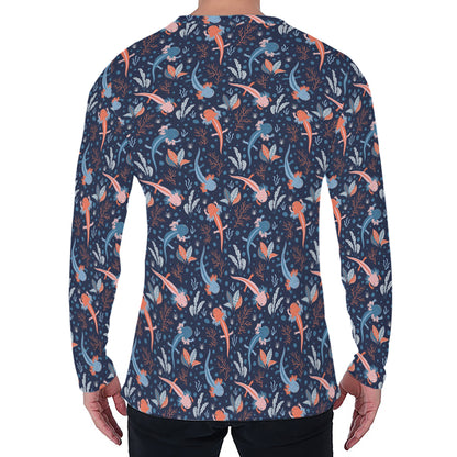 Blue Axolotl Pattern Print Men's Long Sleeve T-Shirt