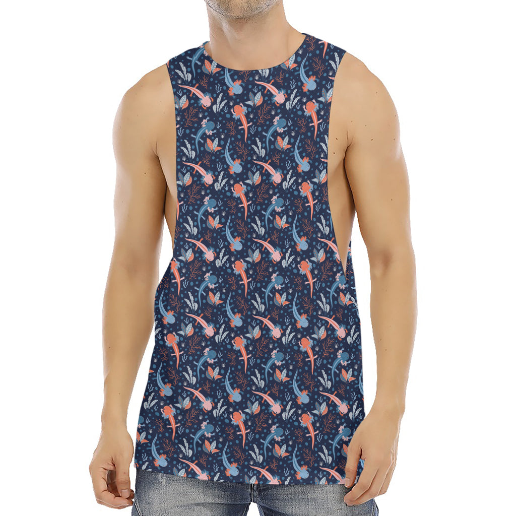 Blue Axolotl Pattern Print Men's Muscle Tank Top