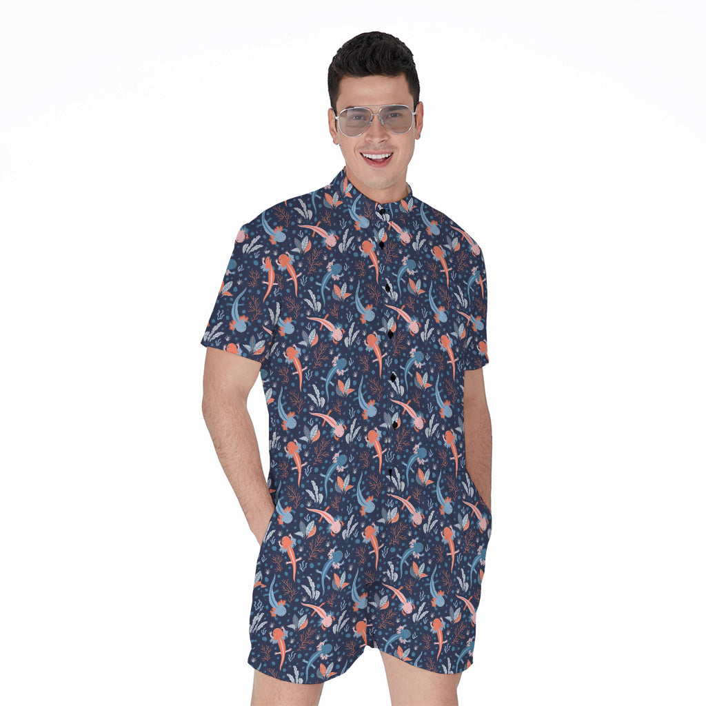 Blue Axolotl Pattern Print Men's Rompers