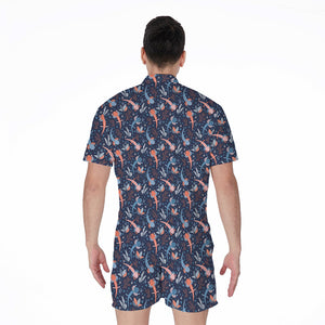 Blue Axolotl Pattern Print Men's Rompers