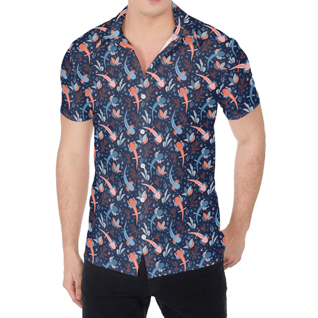 Blue Axolotl Pattern Print Men's Shirt