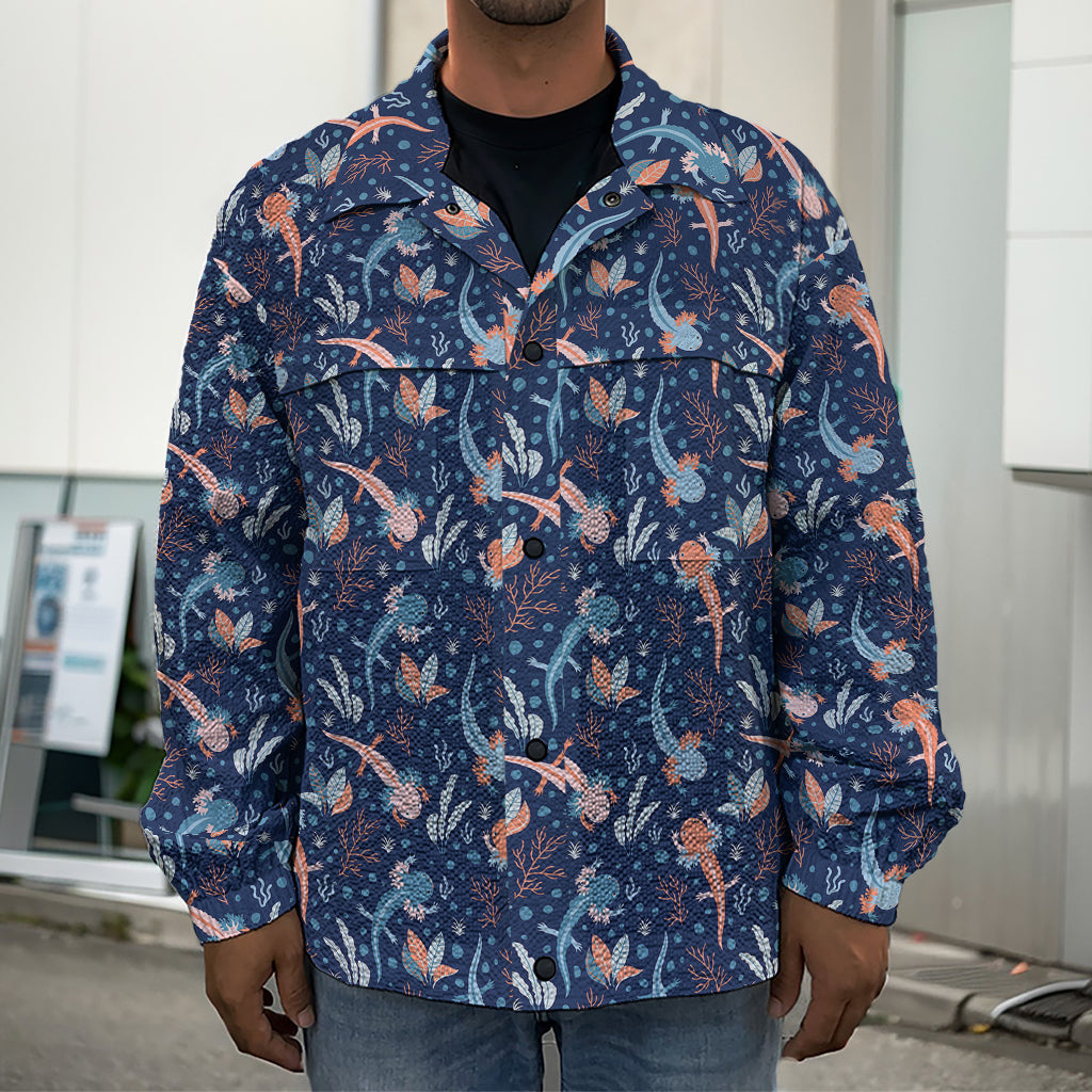 Blue Axolotl Pattern Print Men's Shirt Jacket