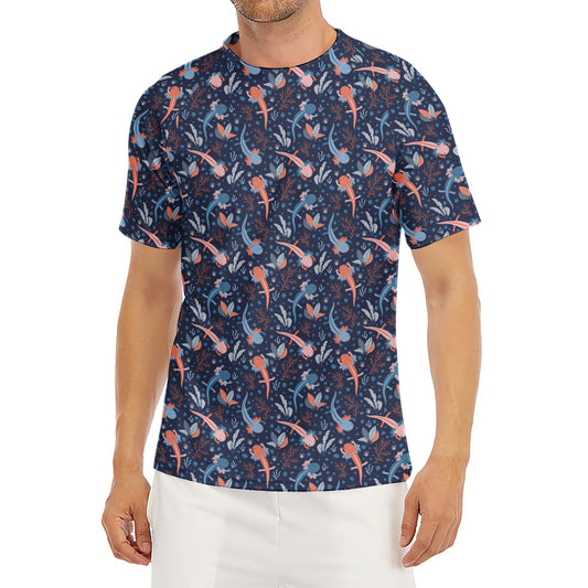 Blue Axolotl Pattern Print Men's Short Sleeve Rash Guard