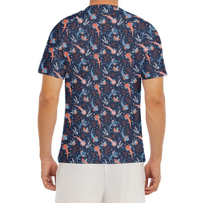 Blue Axolotl Pattern Print Men's Short Sleeve Rash Guard