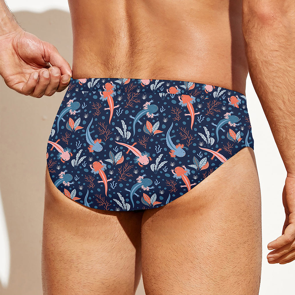 Blue Axolotl Pattern Print Men's Swim Briefs