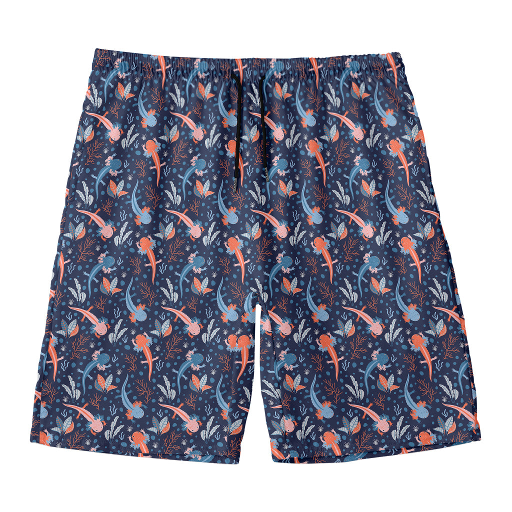 Blue Axolotl Pattern Print Men's Swim Trunks