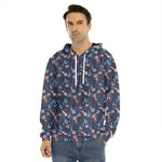 Blue Axolotl Pattern Print Men's Velvet Pullover Hoodie