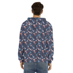 Blue Axolotl Pattern Print Men's Velvet Pullover Hoodie