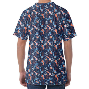 Blue Axolotl Pattern Print Men's Velvet T-Shirt