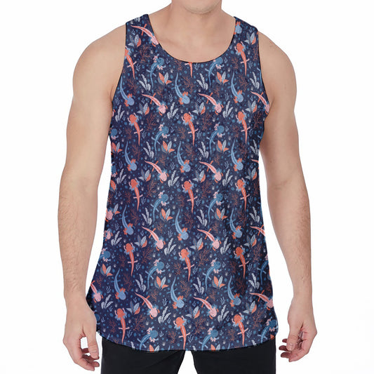 Blue Axolotl Pattern Print Men's Velvet Tank Top