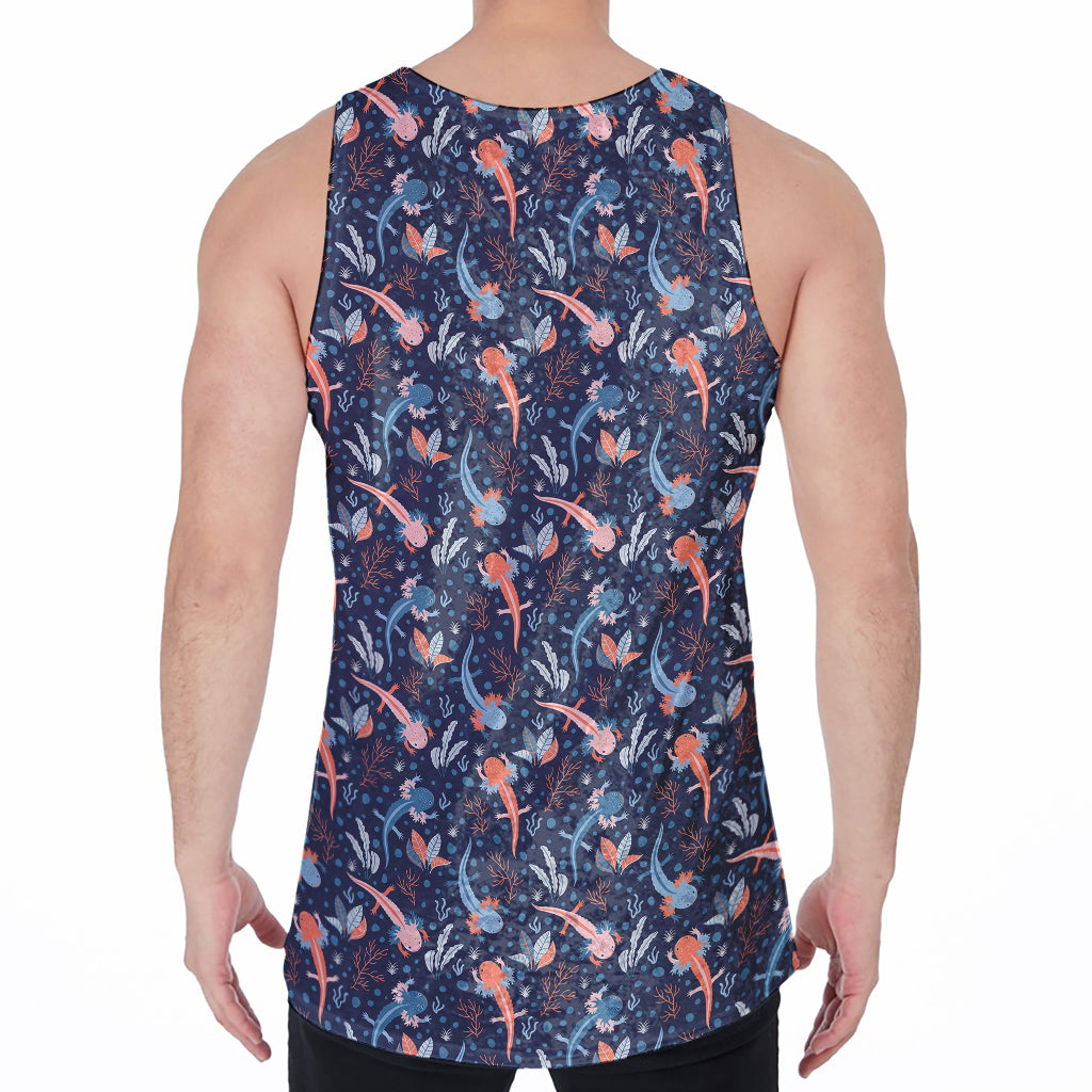 Blue Axolotl Pattern Print Men's Velvet Tank Top