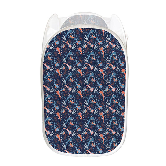 Blue Axolotl Pattern Print Mesh Laundry Hamper