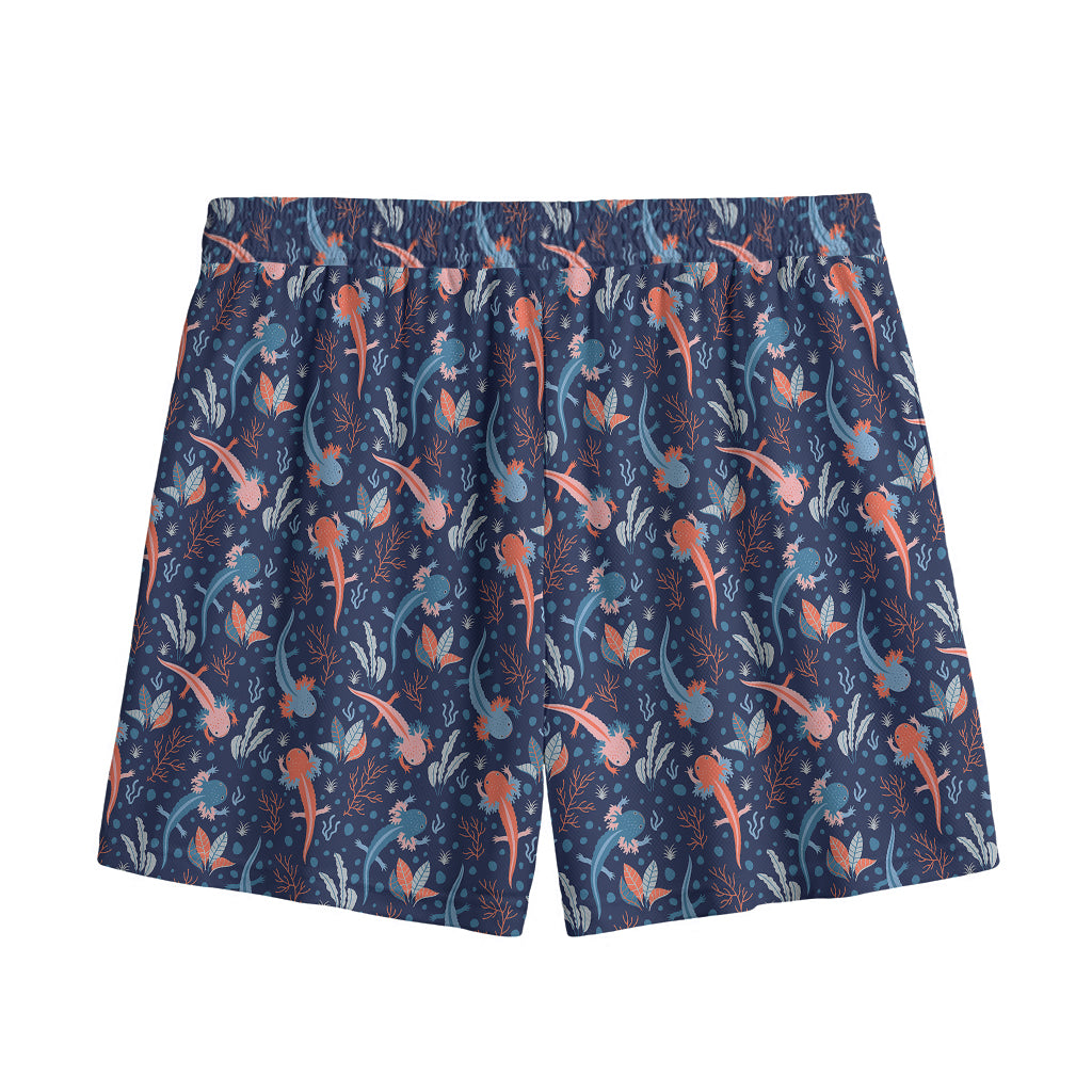 Blue Axolotl Pattern Print Mesh Shorts