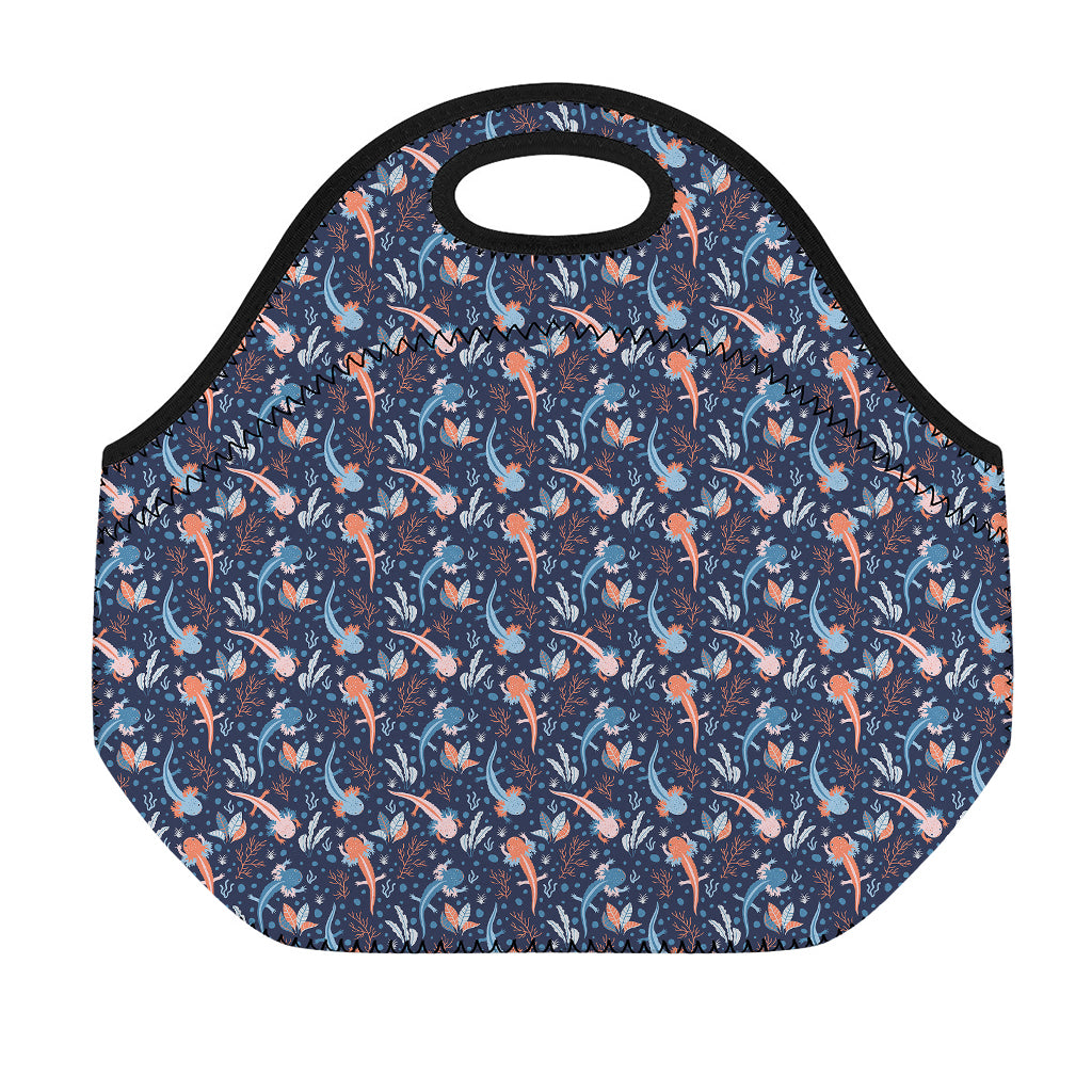 Blue Axolotl Pattern Print Neoprene Lunch Bag