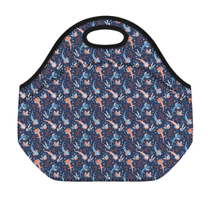 Blue Axolotl Pattern Print Neoprene Lunch Bag