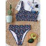 Blue Axolotl Pattern Print One Shoulder Bikini Top