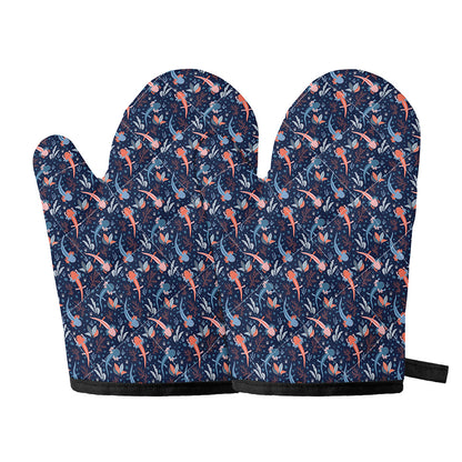 Blue Axolotl Pattern Print Oven Mitts