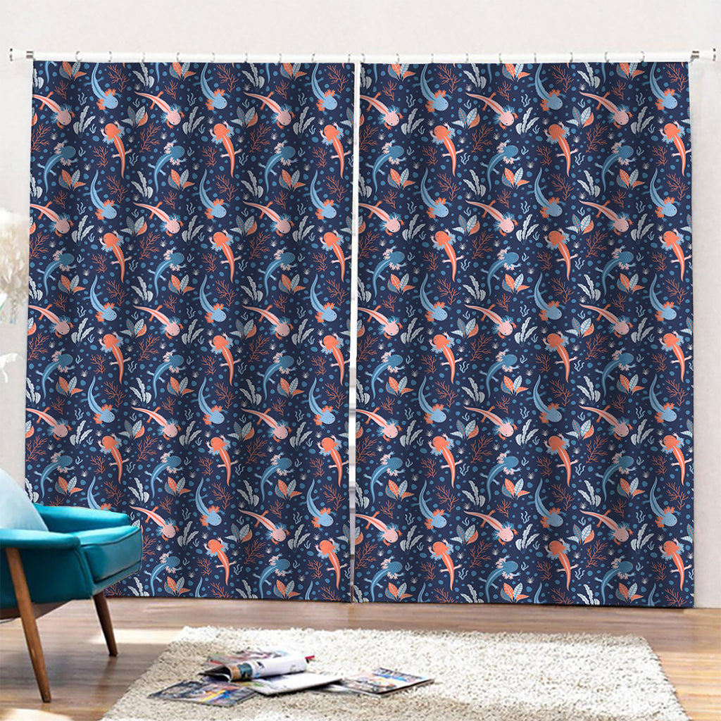 Blue Axolotl Pattern Print Pencil Pleat Curtains