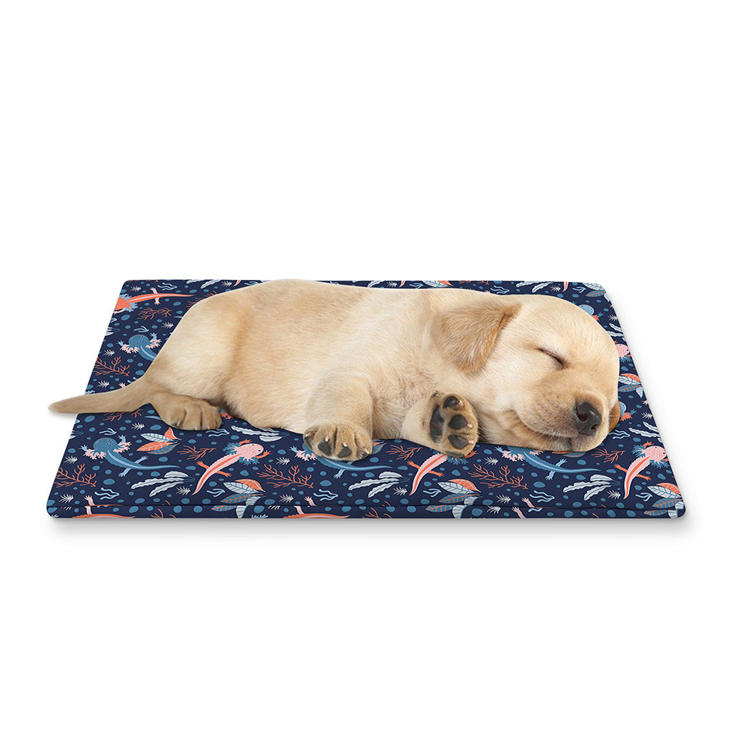 Blue Axolotl Pattern Print Pet Cooling Mat Cover