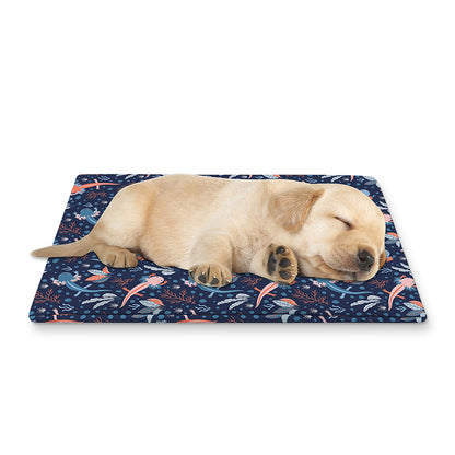 Blue Axolotl Pattern Print Pet Cooling Mat Cover
