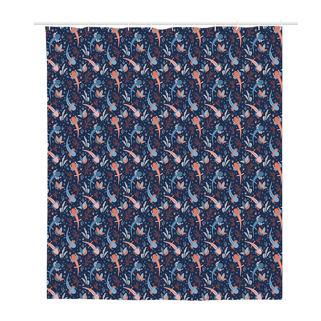 Blue Axolotl Pattern Print Polyester Shower Curtain