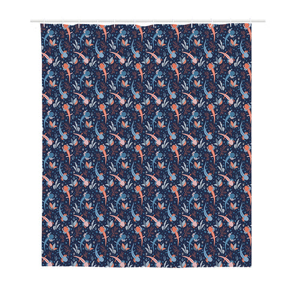 Blue Axolotl Pattern Print Polyester Shower Curtain