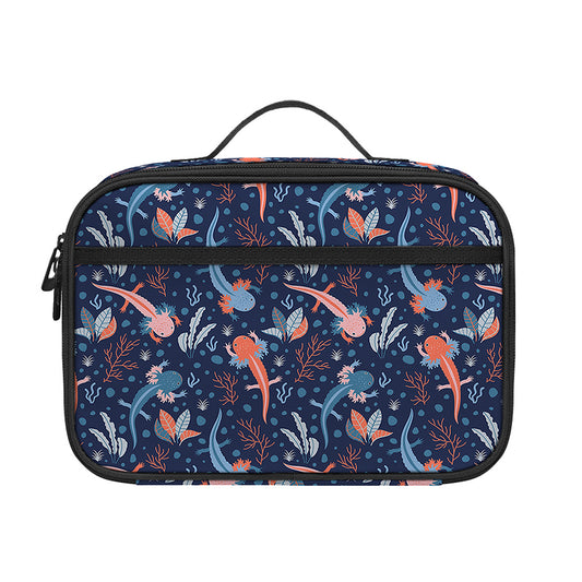 Blue Axolotl Pattern Print Portable Lunch Bag