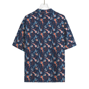 Blue Axolotl Pattern Print Rayon Hawaiian Shirt