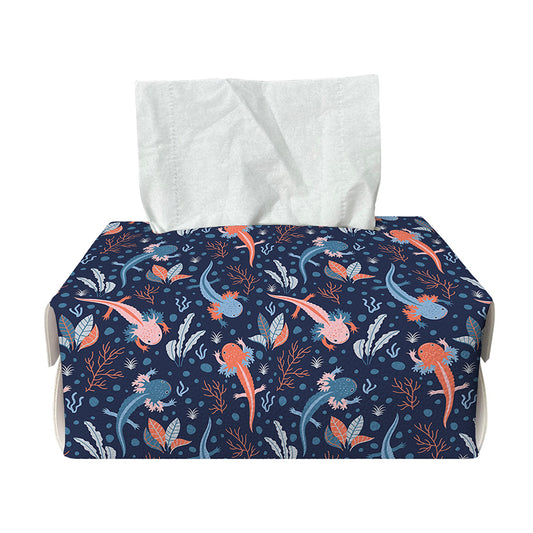 Blue Axolotl Pattern Print Rectangle Tissue Box Cover