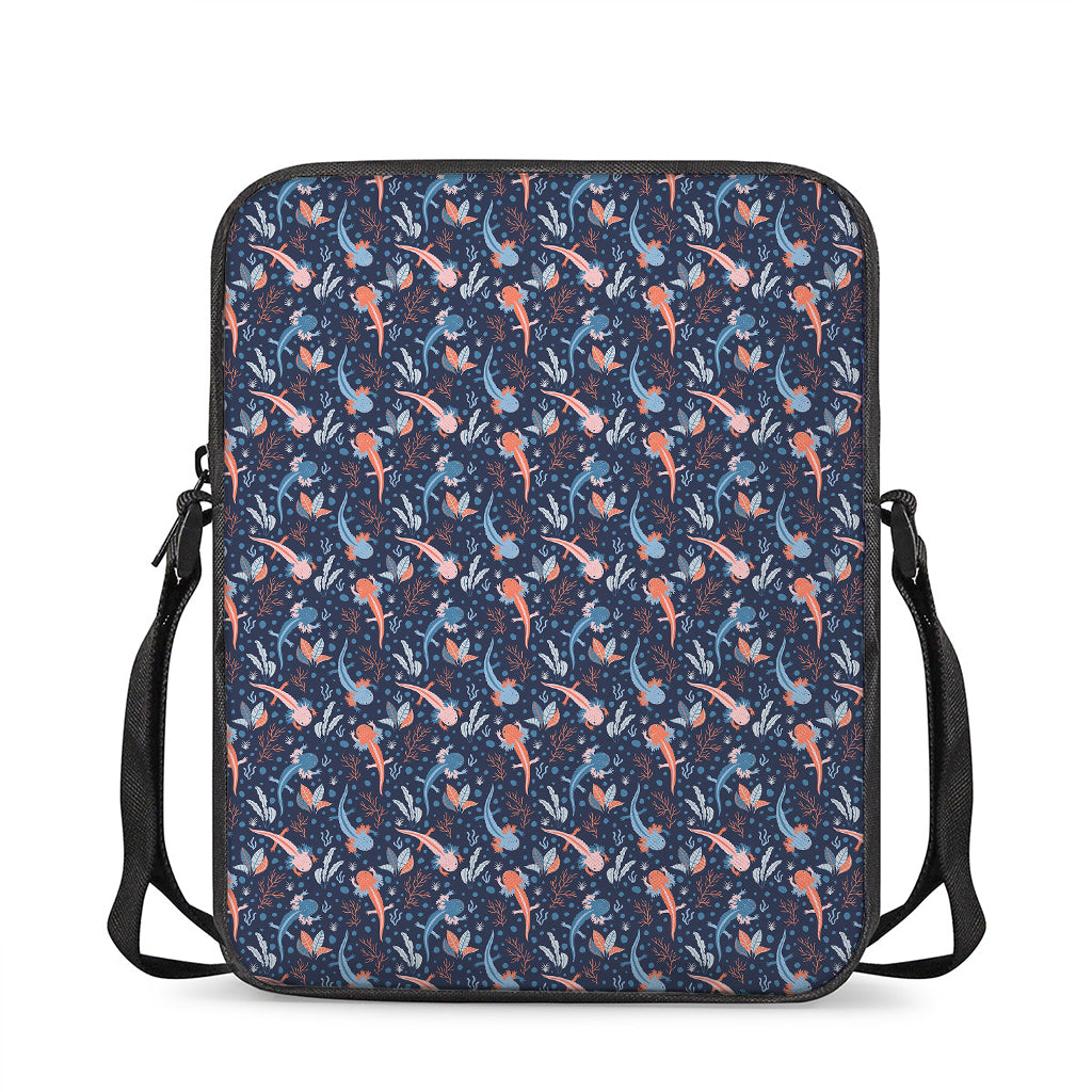 Blue Axolotl Pattern Print Rectangular Crossbody Bag