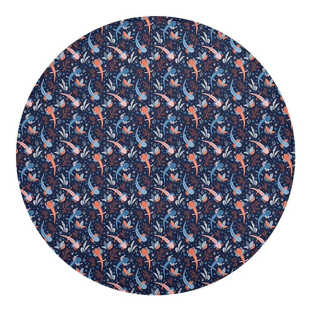 Blue Axolotl Pattern Print Round Blanket