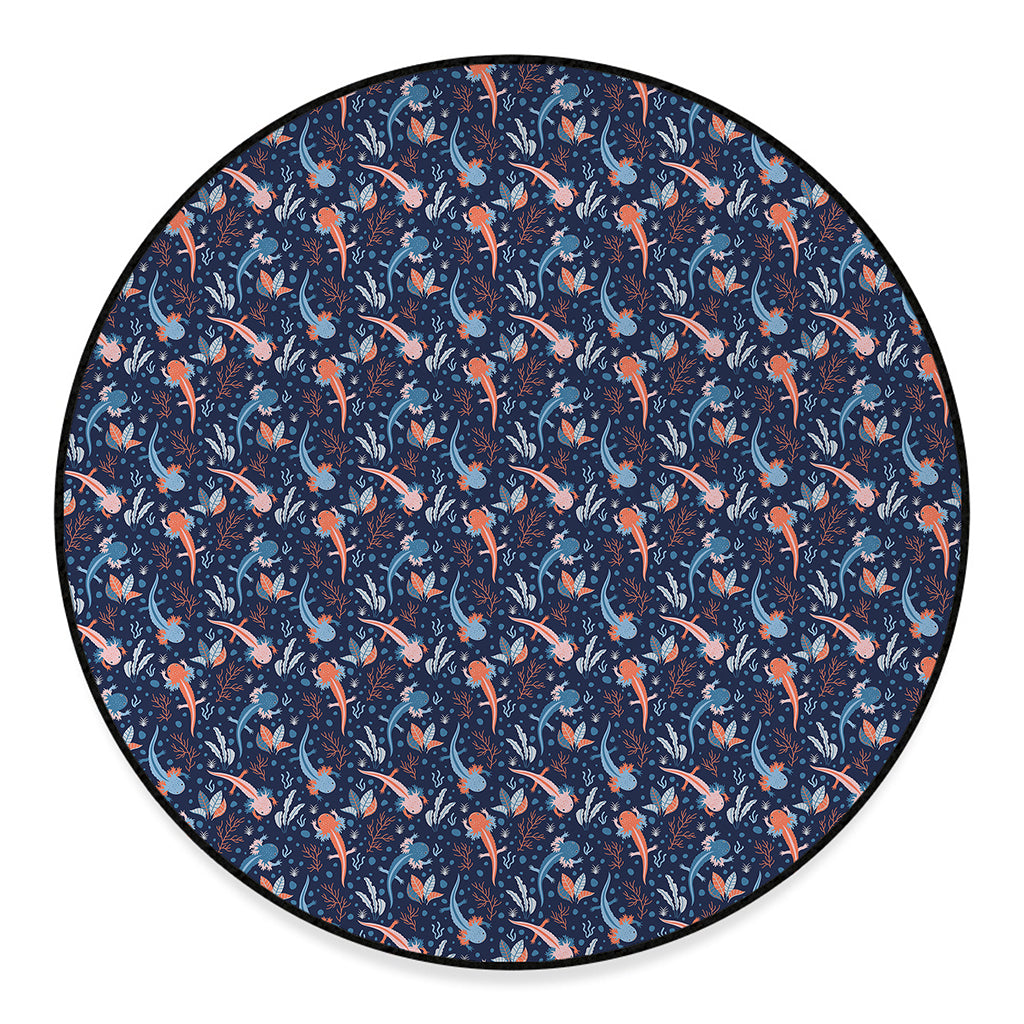 Blue Axolotl Pattern Print Round Floor Mat