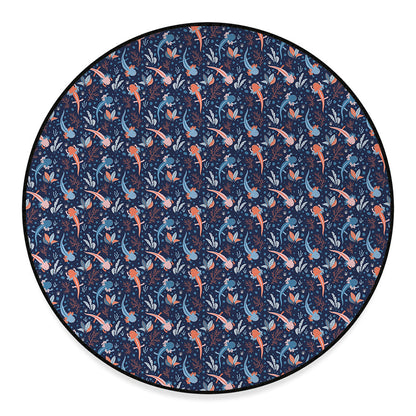 Blue Axolotl Pattern Print Round Floor Mat