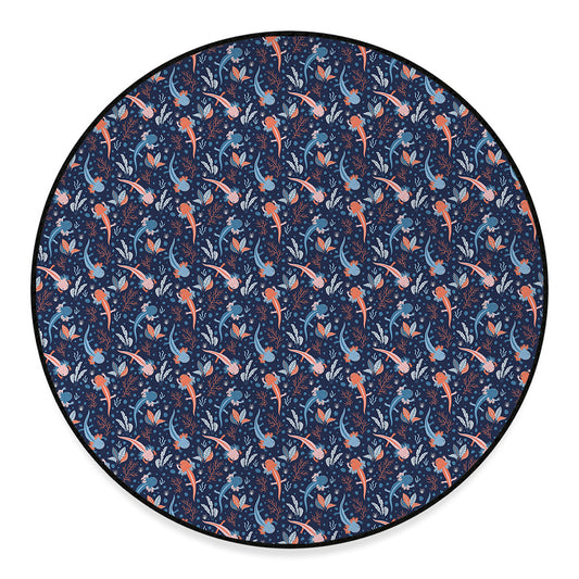 Blue Axolotl Pattern Print Round Floor Mat