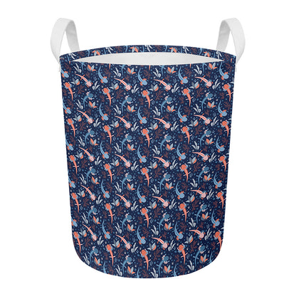 Blue Axolotl Pattern Print Round Laundry Basket