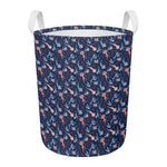 Blue Axolotl Pattern Print Round Laundry Basket