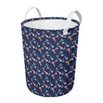 Blue Axolotl Pattern Print Round Laundry Basket