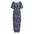 Blue Axolotl Pattern Print Short Sleeve Long Nightdress