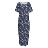 Blue Axolotl Pattern Print Short Sleeve Long Nightdress