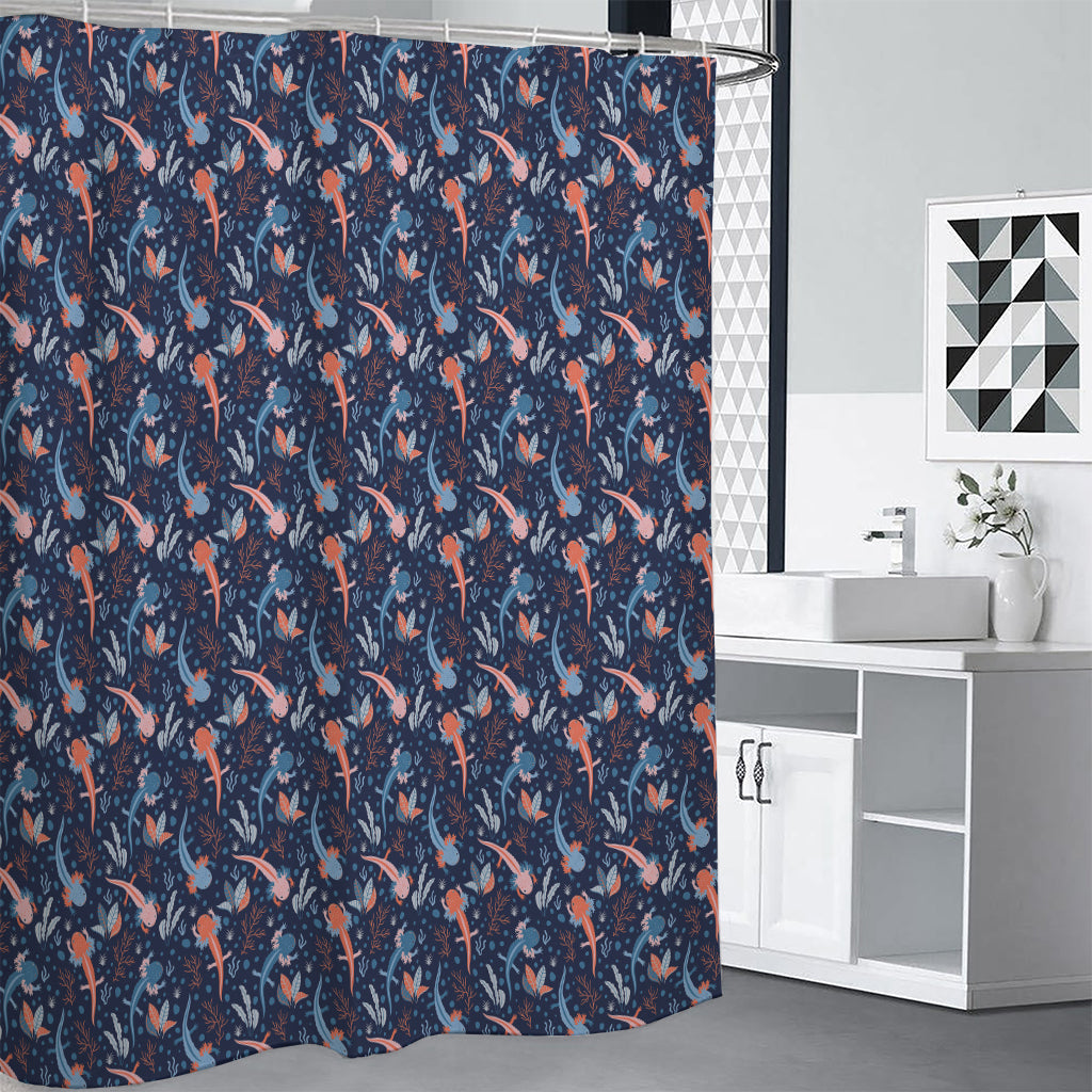 Blue Axolotl Pattern Print Shower Curtain