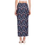 Blue Axolotl Pattern Print Side Slit Maxi Skirt