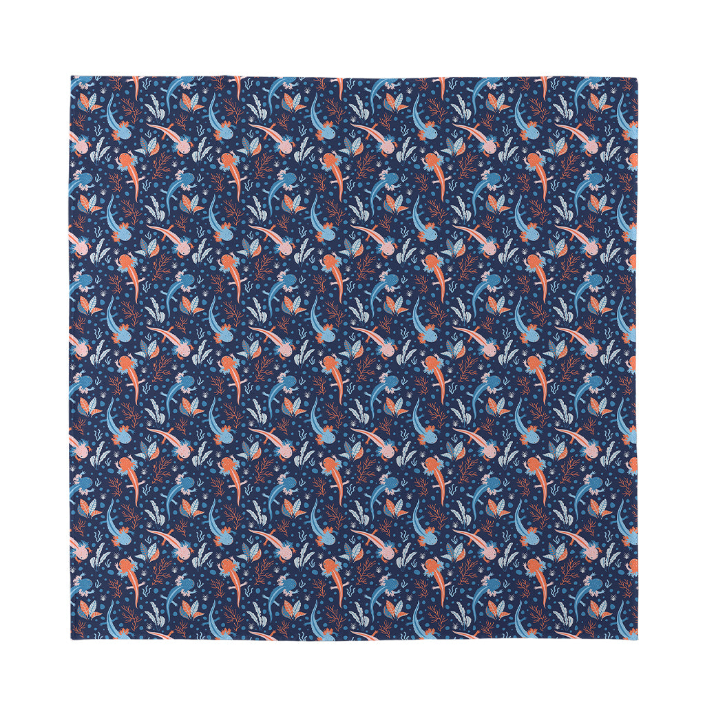 Blue Axolotl Pattern Print Silk Bandana