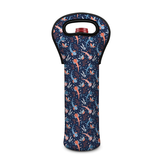 Blue Axolotl Pattern Print Single Neoprene Wine Tote