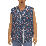 Blue Axolotl Pattern Print Sleeveless Baseball Jersey